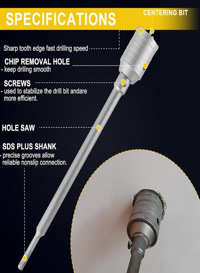 Serplex® Concrete Hole Saw Set Carbide Core Drill Bit Kit for Brick, Cement, Stone, Wall Drilling, Hole Cutter Set with 30/40/50mm Hole Bits, 220mm Plus Shank, Center Drill - Image 3